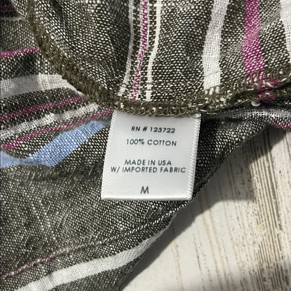 XiRENA Gray Striped V-Neck Blouse with Blue and Purple Accents - Picture 9 of 9